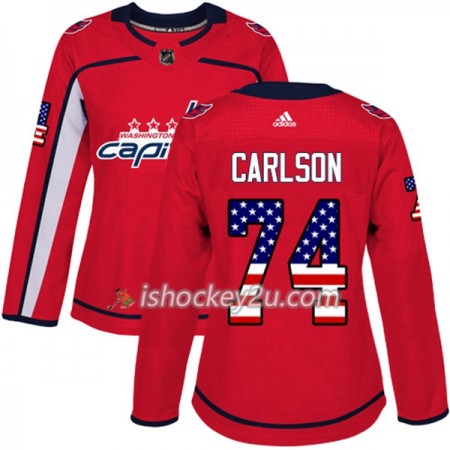 Dame NHL Washington Capitals Trøje John Carlson 74 Adidas 2017-2018 Rød USA Flag Fashion Authentic